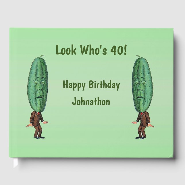 Funny Man Big Pickle Head Surprised Face Birthday Guest Book (Front)