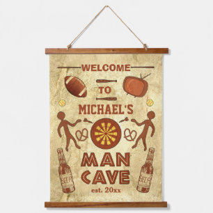 Funny Man Cave with Beer Sports TV   Custom Name Hanging Tapestry