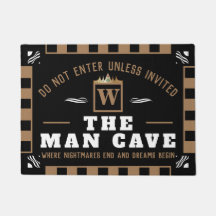 Funny MAN CAVE with Monogram | BLACK Welcome