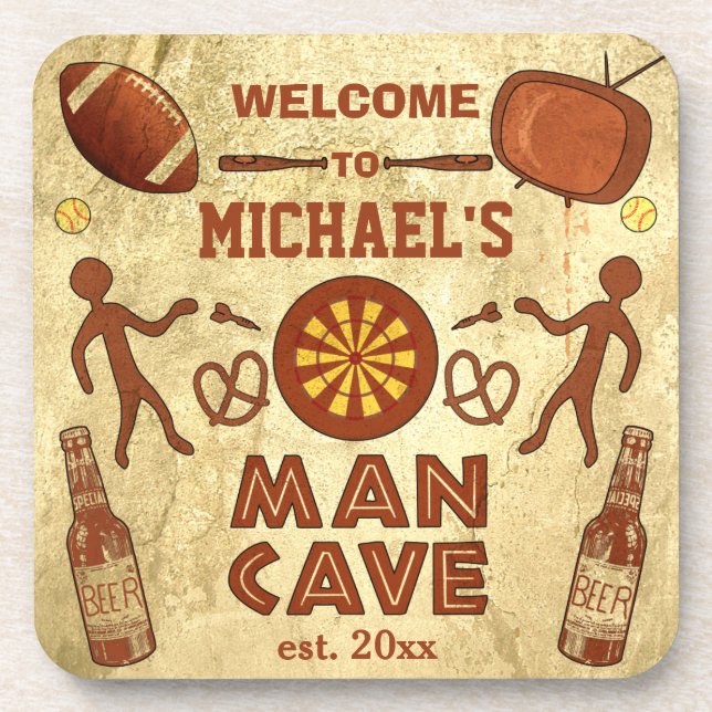 Funny Man Cave with Your Name Custom Coaster (Front)