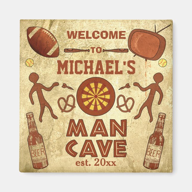 Funny Man Cave with Your Name Custom Magnet (Front)