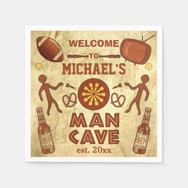 Funny Man Cave with Your Name Custom Napkin (Front)