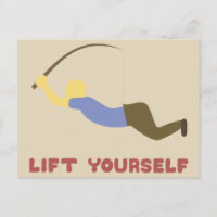 Funny Man Holding Himself up with Fishing Pole