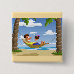 Funny Man Relaxing in Beach Hammock 15 Cm Square Badge