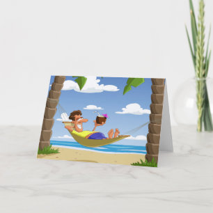 Funny Man Relaxing in Beach Hammock Card