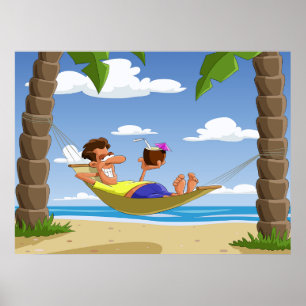 Funny Man Relaxing in Beach Hammock Poster