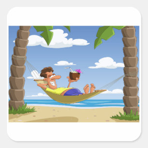 Funny Man Relaxing in Beach Hammock Square Sticker