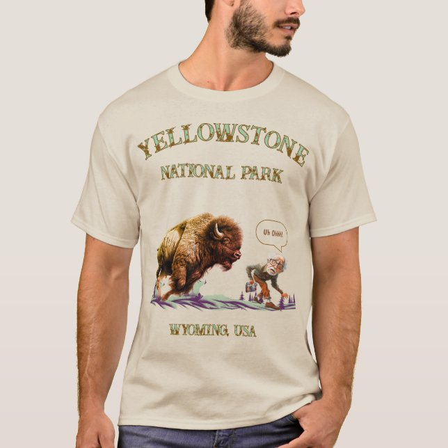 Funny Man taking picture Bison Buffalo T-shirt (Front)