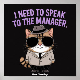 Funny Manager Cat Humour Illustration Poster