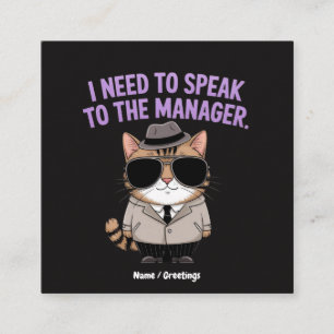 Funny Manager Cat Humour Illustration Square Business Card
