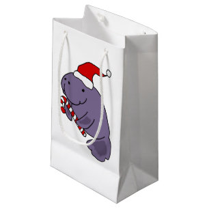 Funny Manatee in Santa Hat Christmas Cartoon Small Gift Bag