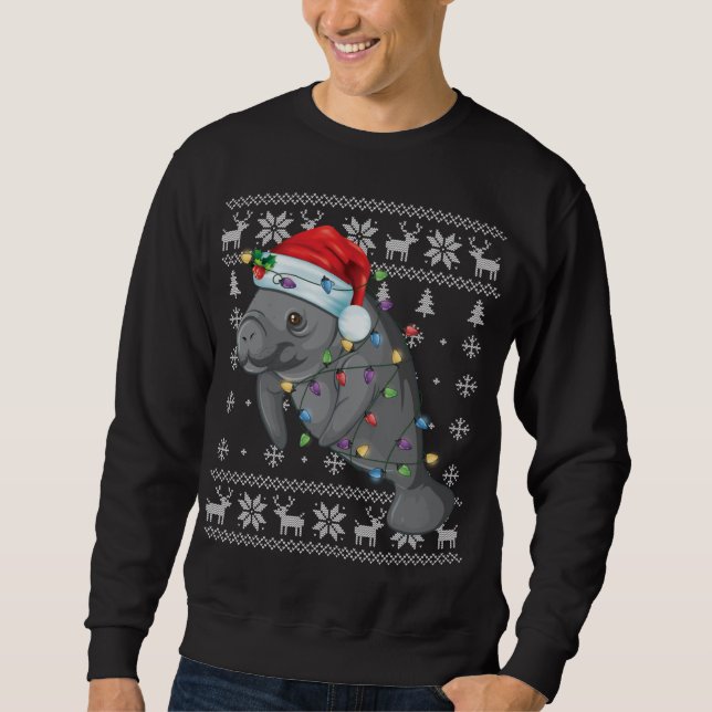 Funny Manatee In Santa Hat Ugly Christmas Pajama G Sweatshirt (Front)