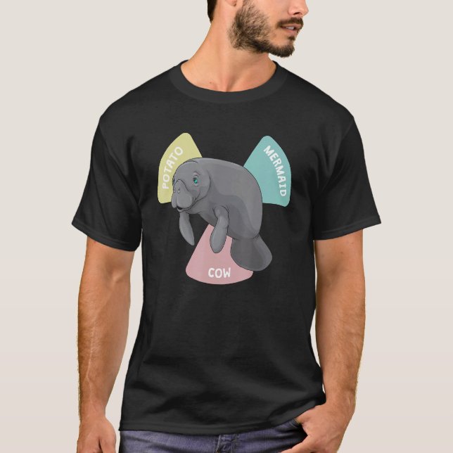 Funny Manatee Mermaid Chart Floaty Potato Sea Cow T-Shirt (Front)