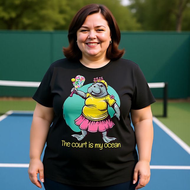 Funny Manatee Pickleball Plus Size T-Shirt (Funny Manatee Pickleball Plus Size T-Shirt, customizable text)