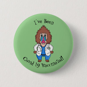 Funny mandrill doctor cartoon illustration 6 cm round badge