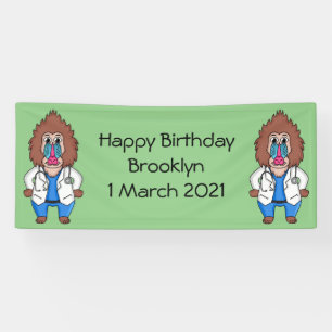 Funny mandrill doctor cartoon illustration banner
