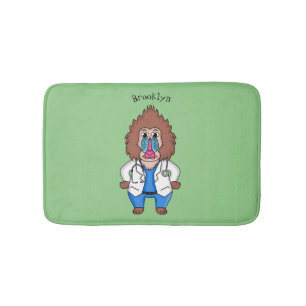 Funny mandrill doctor cartoon illustration bath mat