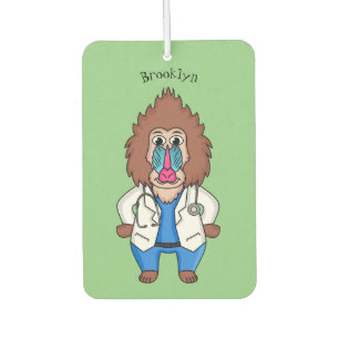 Funny mandrill doctor cartoon illustration car air freshener