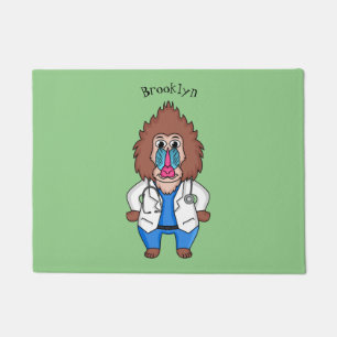 Funny mandrill doctor cartoon illustration doormat