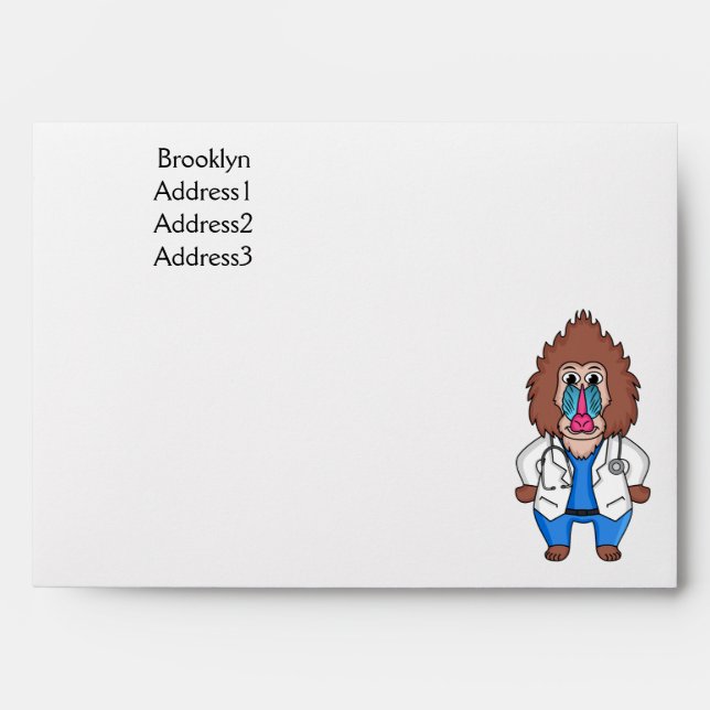 Funny mandrill doctor cartoon illustration envelope (Front)