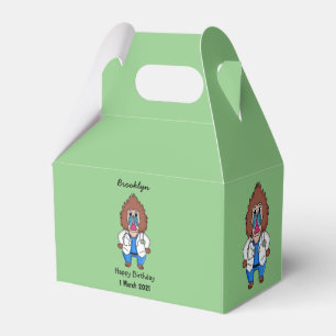 Funny mandrill doctor cartoon illustration favour box