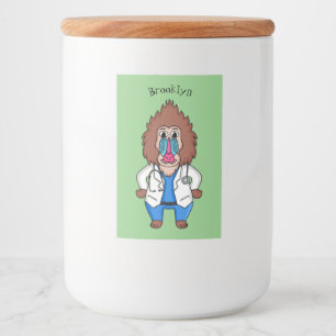 Funny mandrill doctor cartoon illustration food label