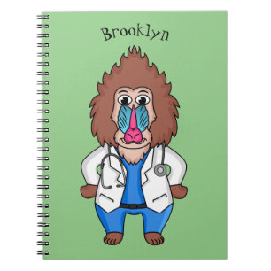 Funny mandrill doctor cartoon illustration notebook