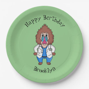 Funny mandrill doctor cartoon illustration paper plate