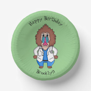 Funny mandrill doctor cartoon illustration paper plate