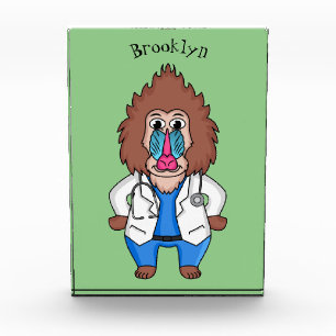 Funny mandrill doctor cartoon illustration photo block