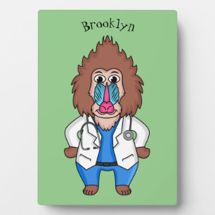 Funny mandrill doctor cartoon illustration plaque