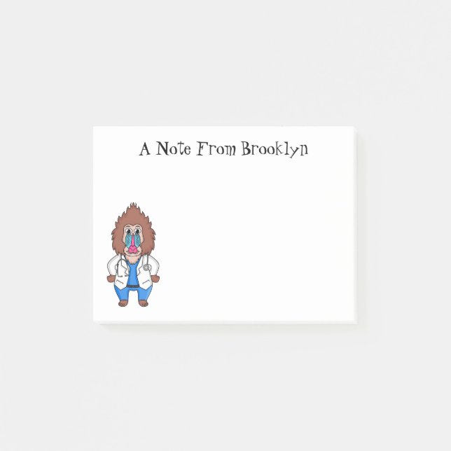 Funny mandrill doctor cartoon illustration post-it notes (Front)