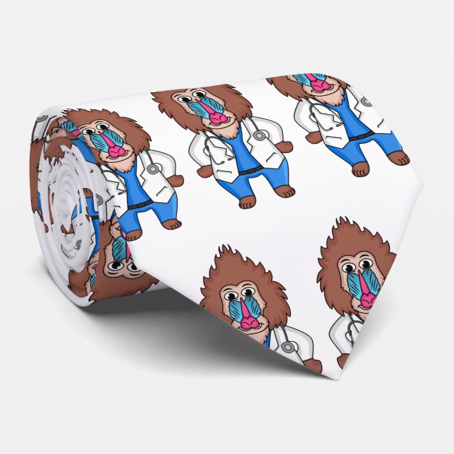 Funny mandrill doctor cartoon illustration tie (Rolled)