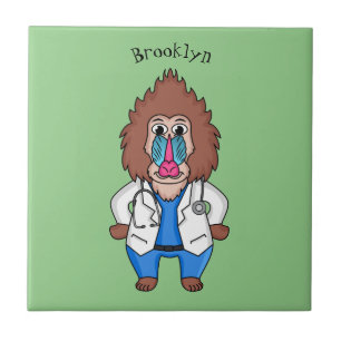 Funny mandrill doctor cartoon illustration tile