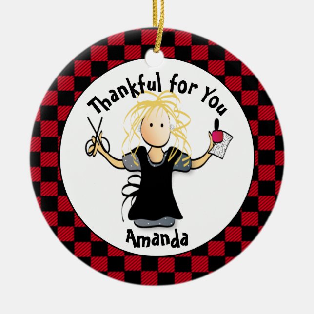 Funny Manicurist Gift - Thank You Nail Tech Idea Ceramic Tree Decoration (Front)