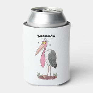 Funny marabou stork cartoon can cooler