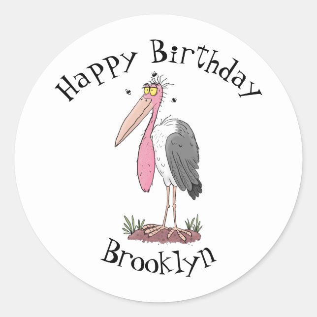 Funny marabou stork cartoon classic round sticker (Front)