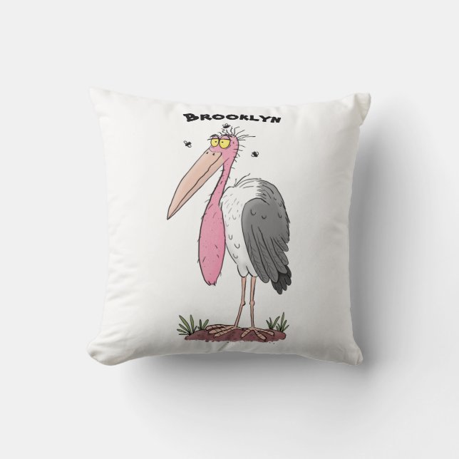 Funny marabou stork cartoon cushion (Front)