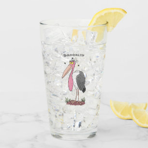 Funny marabou stork cartoon glass
