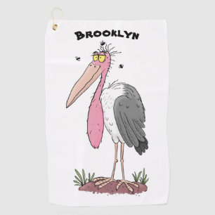 Funny marabou stork cartoon golf towel