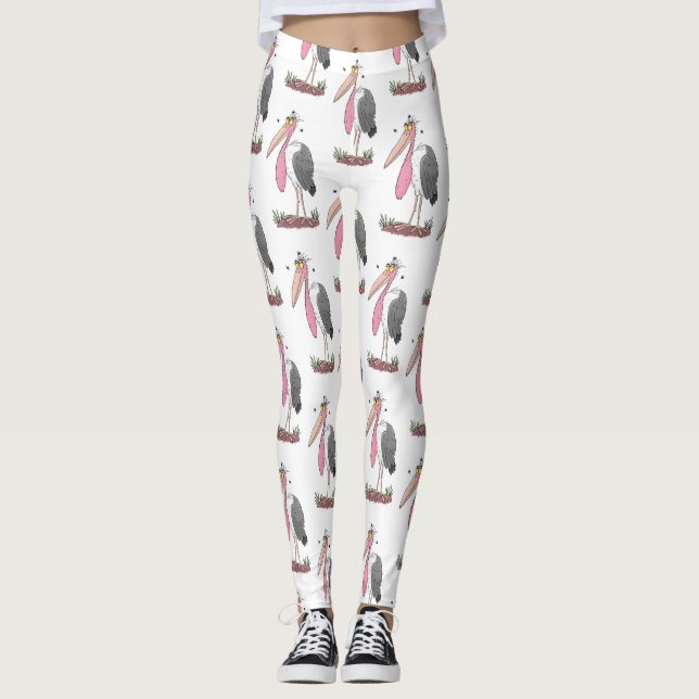 Funny marabou stork cartoon leggings (Front)