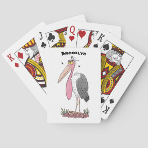 Funny marabou stork cartoon playing cards