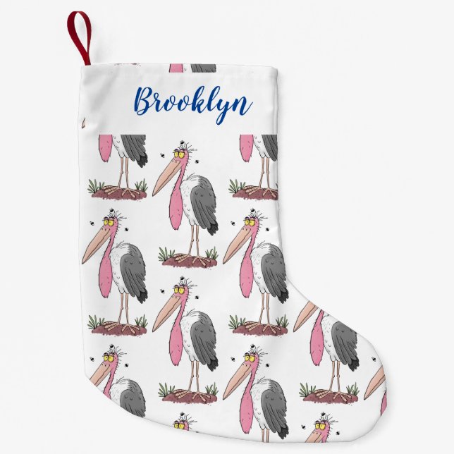 Funny marabou stork cartoon small christmas stocking (Front)