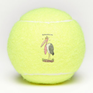 Funny marabou stork cartoon tennis balls