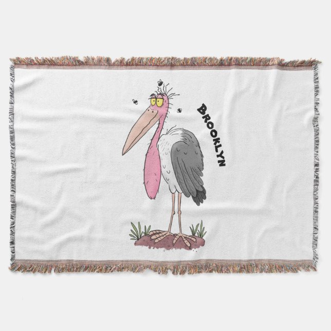 Funny marabou stork cartoon throw blanket (Front)