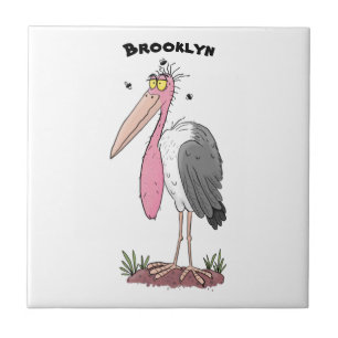 Funny marabou stork cartoon tile