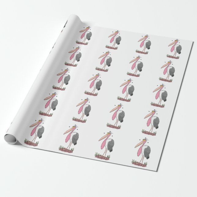 Funny marabou stork cartoon wrapping paper (Unrolled)