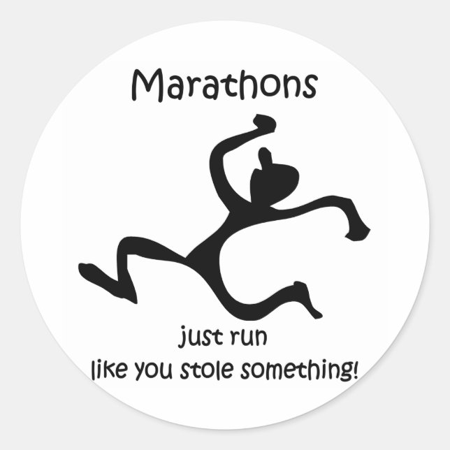 Funny marathon classic round sticker (Front)