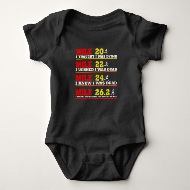Funny Marathoner Runner Thoughts Running Joke Baby Bodysuit (Front)