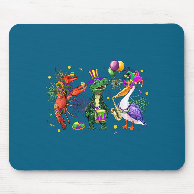 Funny Mardi Gras 2026 Crocodile Crawfish Pelican N Mouse Pad (Front)